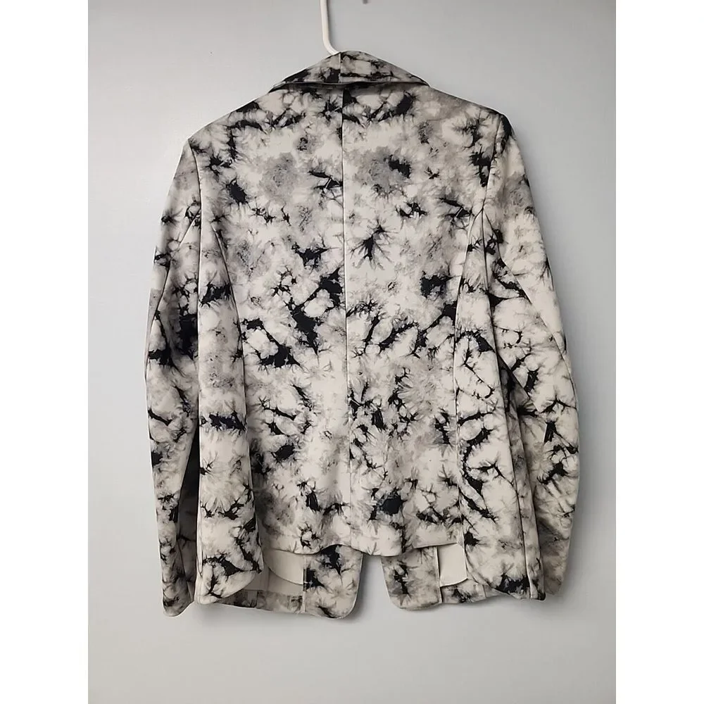 LOGO Lori Goldstein‎ Julia Black Tie Dye Stretch Ponte Knit One Button Blazer S
